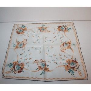VTG Linens Handkerchief Floral Pattern Design Poppy  Ribbon Rare Linen Hankie